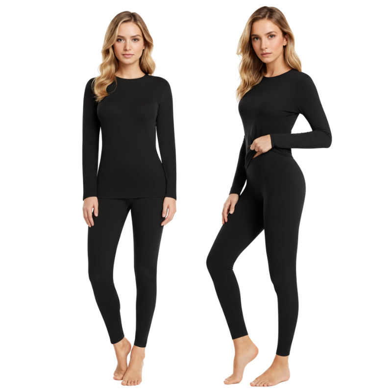 Pack Of 2 Women Thermal Fleece Lined Long Top And Bottom Set - Image 1