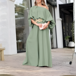 Two Piece Set With Flowy Pants And Lantern Sleeve Top For Women - Image 4