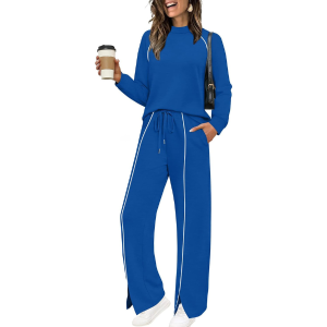 Two Piece Matching Outfit Set With Piping Detail Top And Loose Pants - Image 40