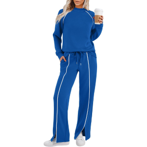 Two Piece Matching Outfit Set With Piping Detail Top And Loose Pants - Image 39