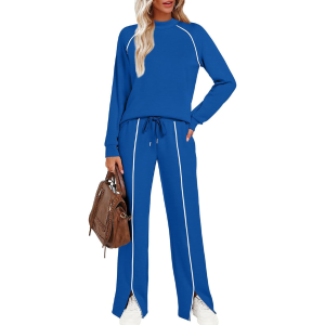 Two Piece Matching Outfit Set With Piping Detail Top And Loose Pants - Image 36