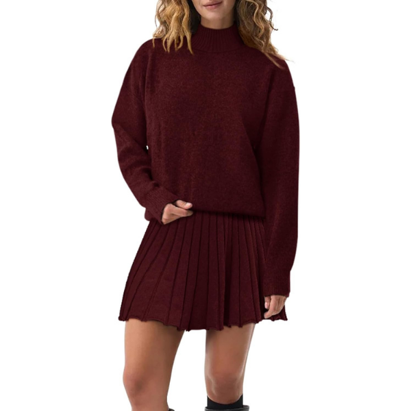 Two Piece Knit Sweater With Mini Skirt Set For Women