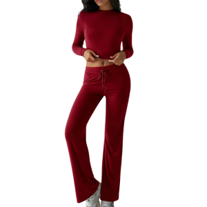 Two Piece Long Sleeve Top And Drawstring Pants Set - Image 4