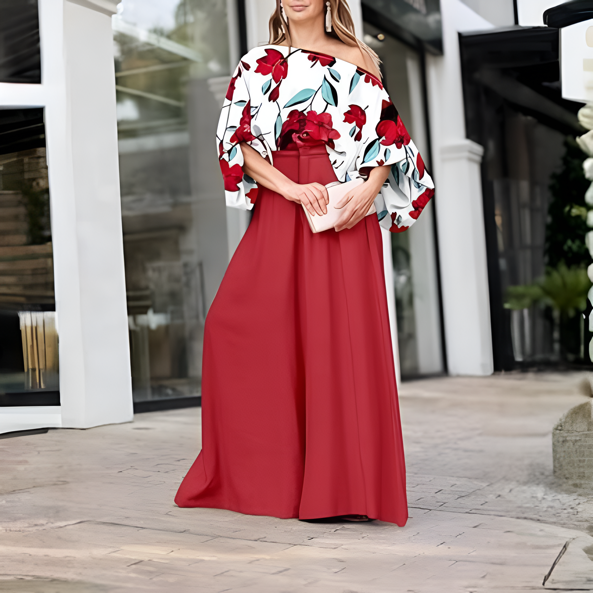 Two Piece Set With Flowy Pants And Lantern Sleeve Top For Women - Image 9