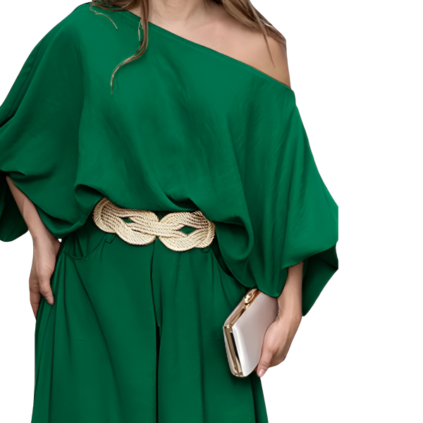Two Piece Set With Flowy Pants And Lantern Sleeve Top For Women
