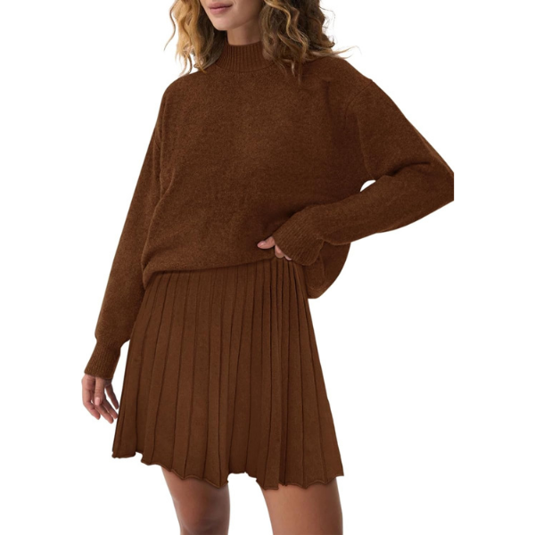 Two Piece Knit Sweater With Mini Skirt Set For Women