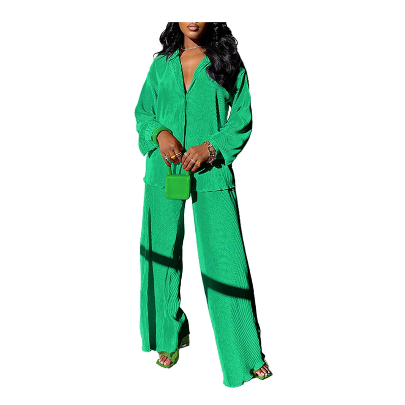 Flare Pleated Wide Leg Pants Co-Ord Sets - Image 7