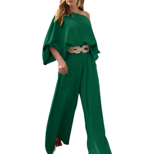 Two Piece Set With Flowy Pants And Lantern Sleeve Top For Women - Image 21