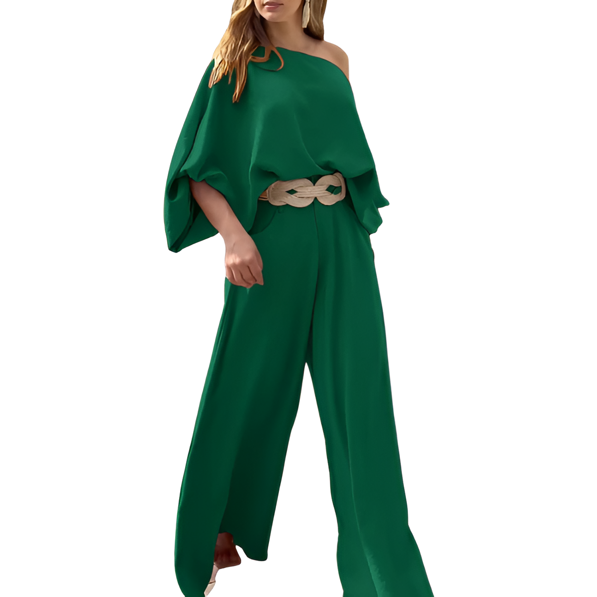 Two Piece Set With Flowy Pants And Lantern Sleeve Top For Women - Image 21