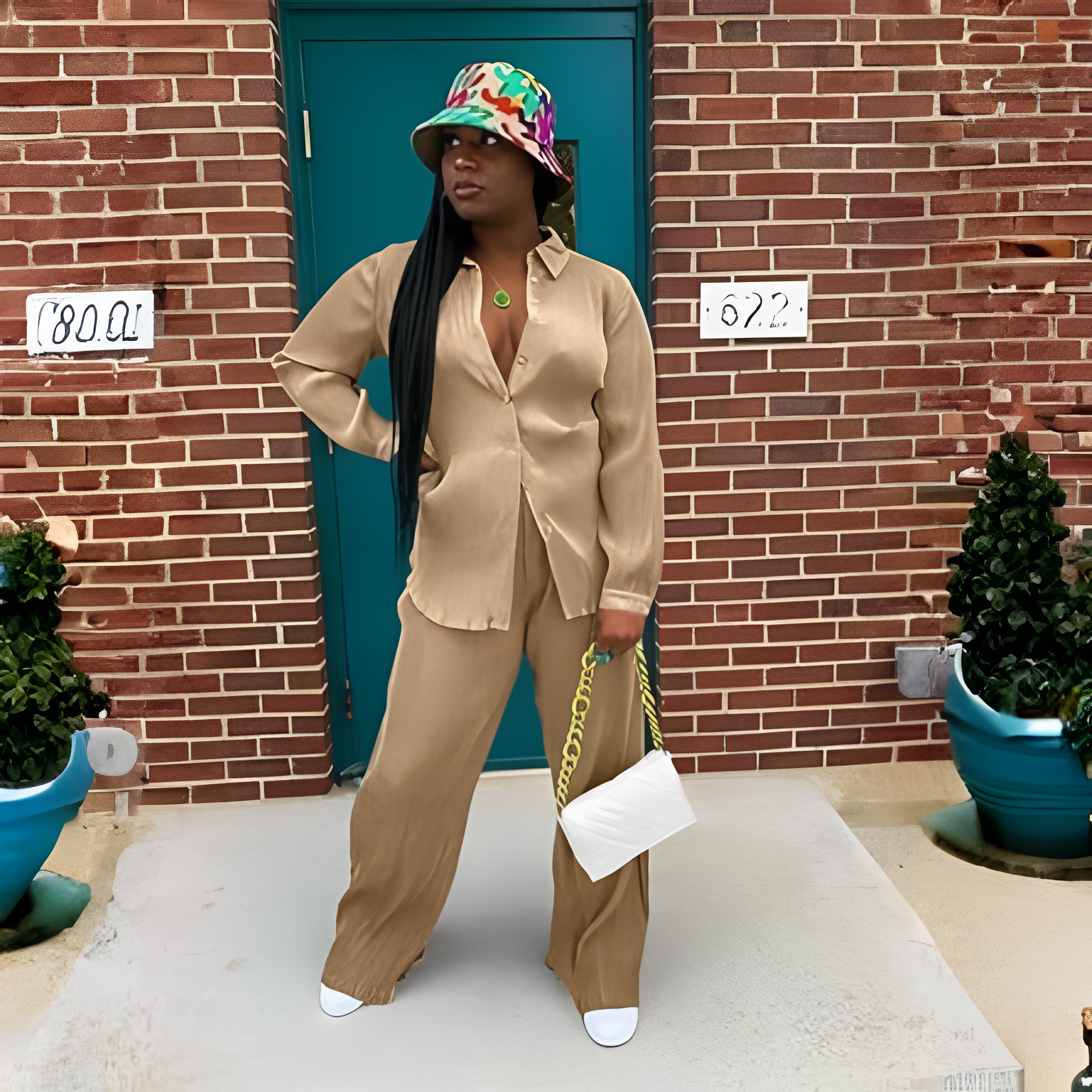 2 Piece Button Down Shirt And Pleated Pants Set For Women - Image 32