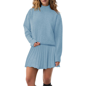 Two Piece Knit Sweater With Mini Skirt Set For Women - Image 11