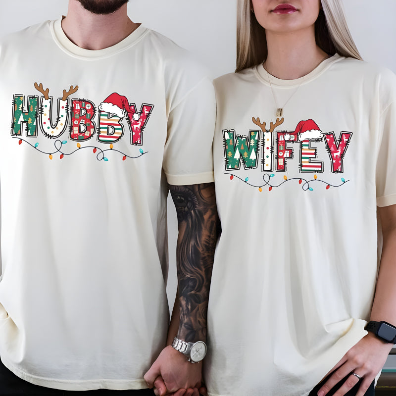 Festive Wife And Hubby Christmas T Shirt Set - Image 3
