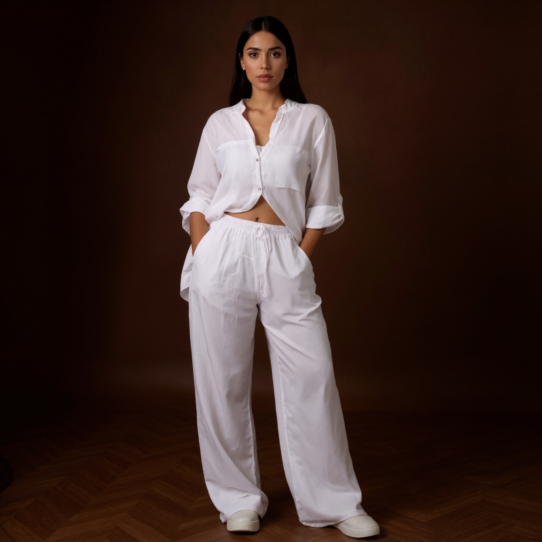 Button Up Two Piece Shirt And Trousers Outfit Set - Image 2