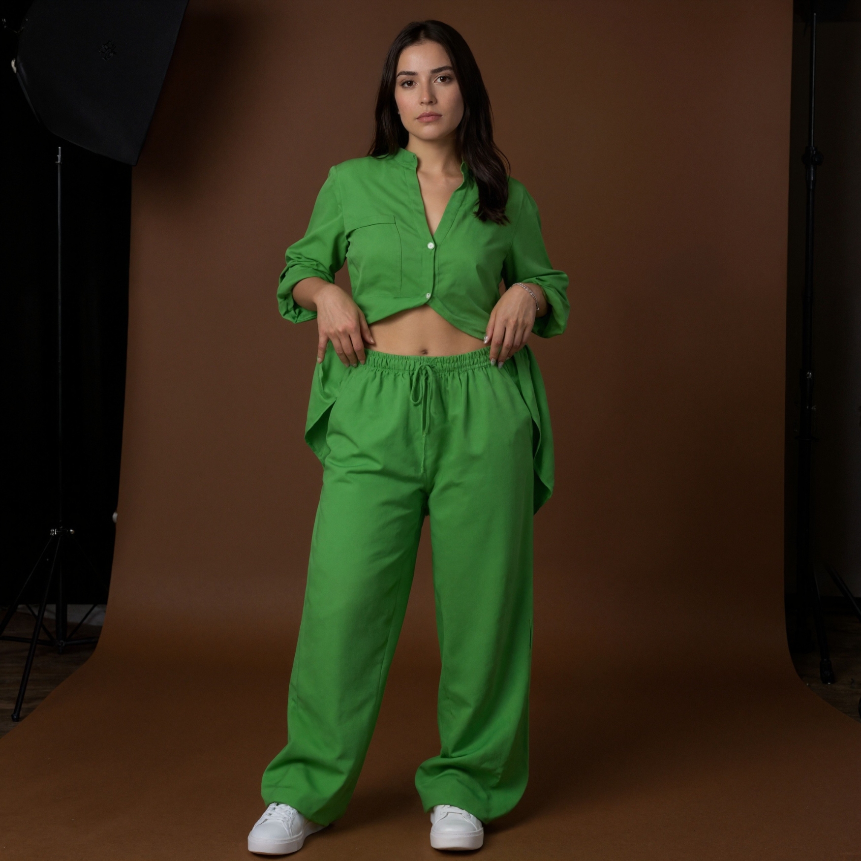 Button Up Two Piece Shirt And Trousers Outfit Set - Image 1