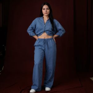 Button Up Two Piece Shirt And Trousers Outfit Set - Image 4