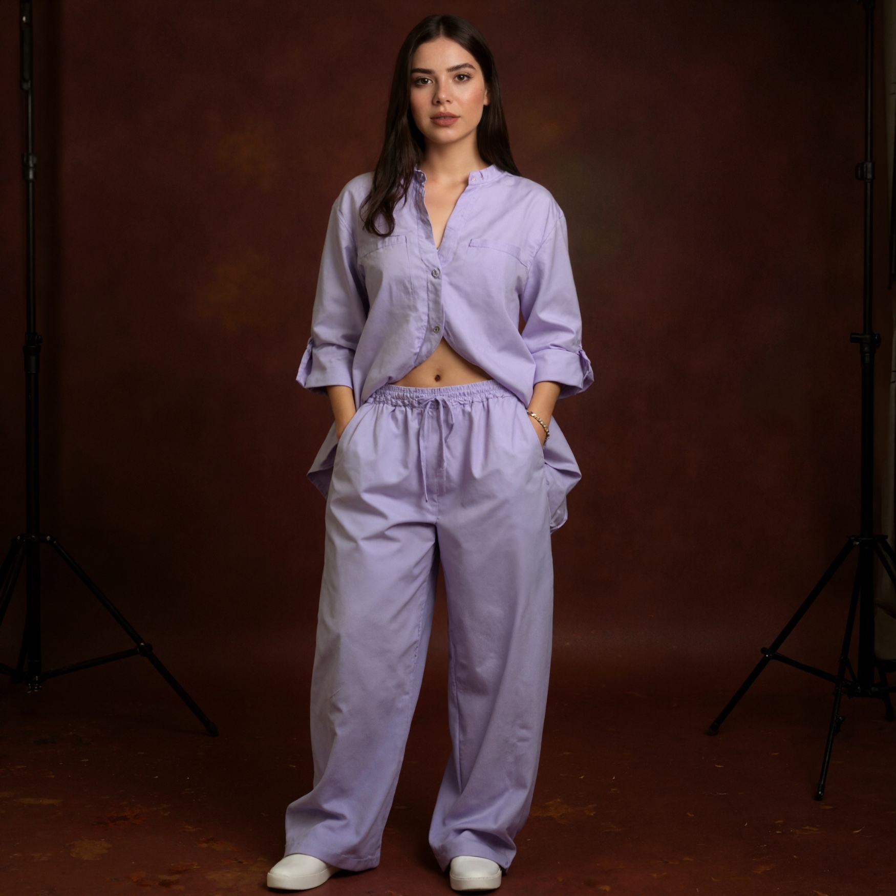 Button Up Two Piece Shirt And Trousers Outfit Set - Image 6