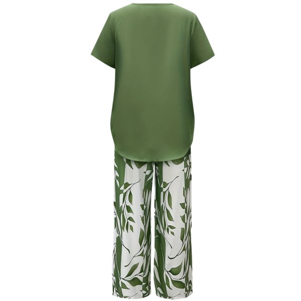 Botanical Themed Short Sleeve Top And Pants Set