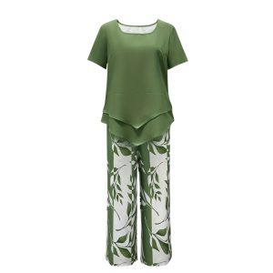 Botanical Themed Short Sleeve Top And Pants Set - Image 2