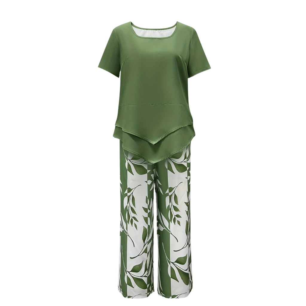 Botanical Themed Short Sleeve Top And Pants Set - Image 2