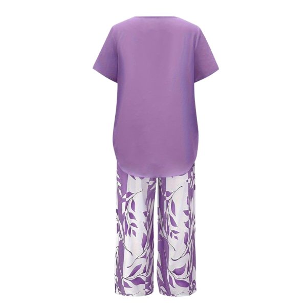 Botanical Themed Short Sleeve Top And Pants Set