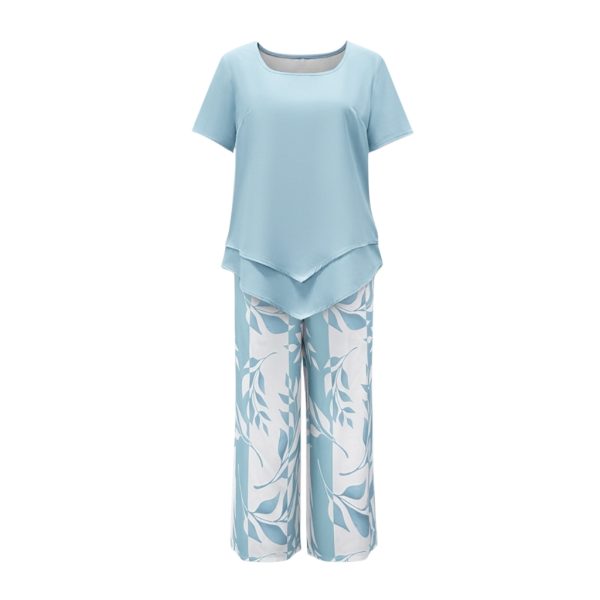 Botanical Themed Short Sleeve Top And Pants Set