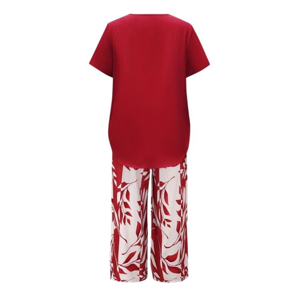 Botanical Themed Short Sleeve Top And Pants Set