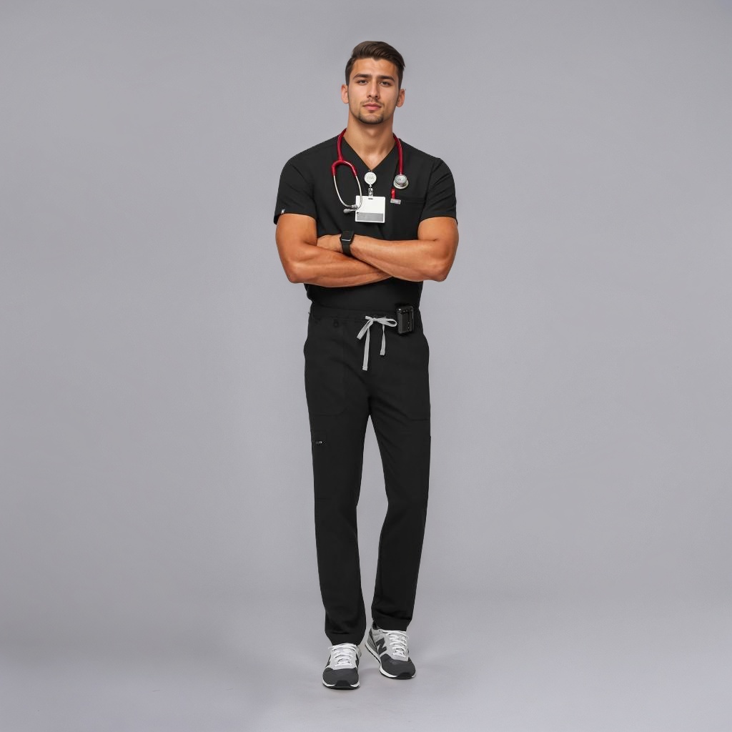 Modern Scrub Set with Multi-Pocket Top and Jogger Pants - Image 1