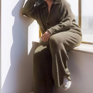 Cozy Half Zip Waffle Weave Sweater Set - Image 4