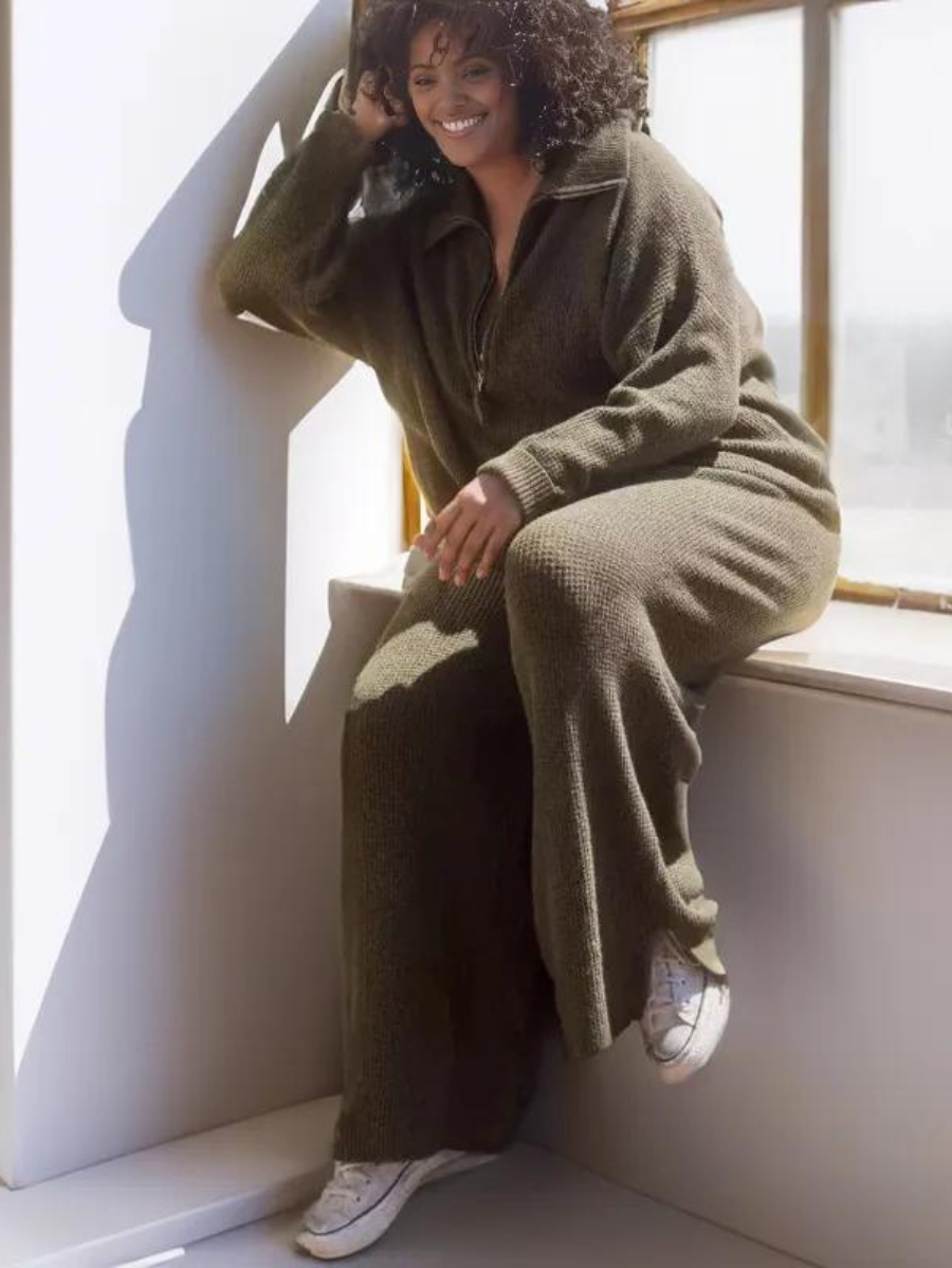 Cozy Half Zip Waffle Weave Sweater Set - Image 4