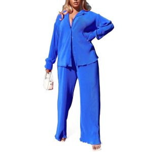 Flare Pleated Wide Leg Pants Co-Ord Sets - Image 2
