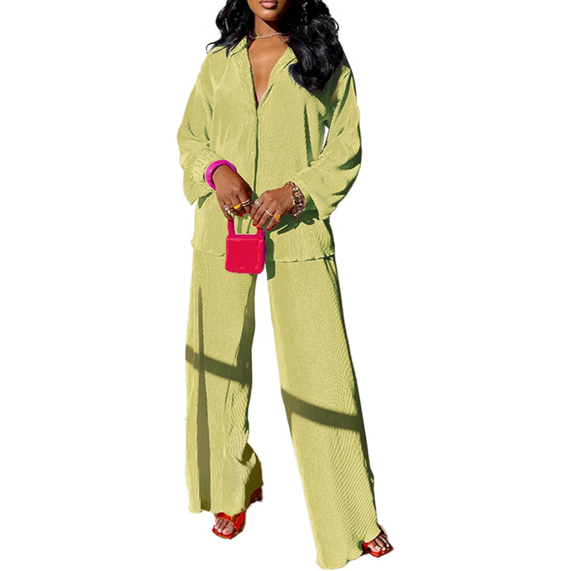 Flare Pleated Wide Leg Pants Co-Ord Sets - Image 12