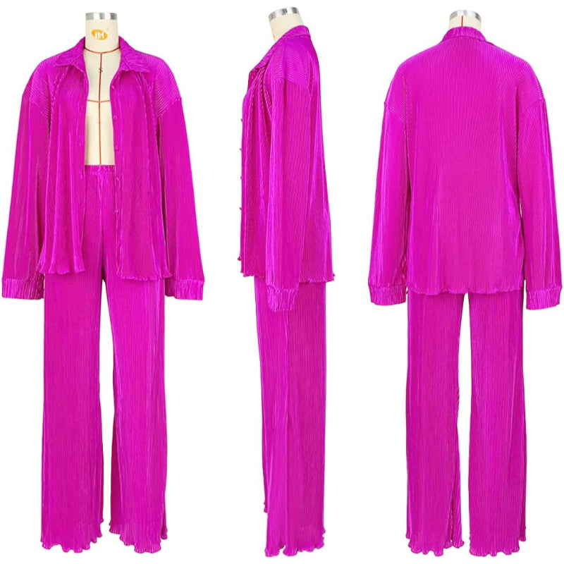 Flare Pleated Wide Leg Pants Co-Ord Sets - Image 23