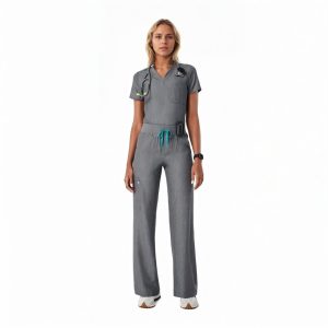 Women Professional Scrub Set with Cargo Pants and One Pocket Top - Image 7