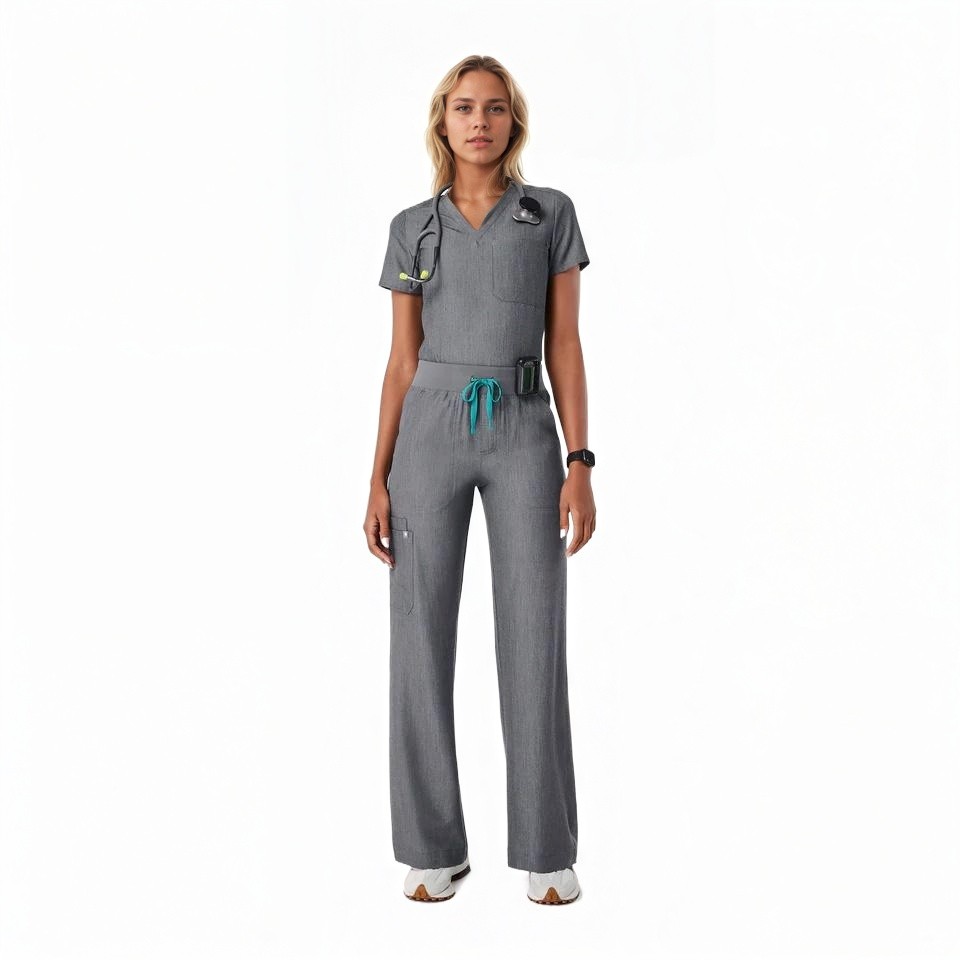 Women Professional Scrub Set with Cargo Pants and One Pocket Top - Image 7