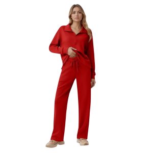 Two Piece Half Zip Sweatsuit With Loose Fit Outfit For Women - Image 21