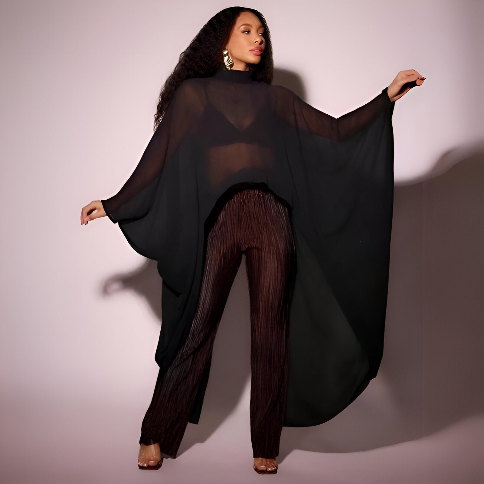 Sheer Cape Trouser Set - Image 3