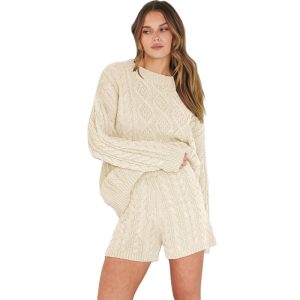Textured Knit Two Piece Sweater And Shorts Set - Image 1