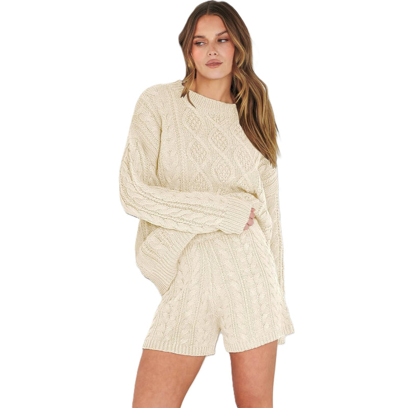 Textured Knit Two Piece Sweater And Shorts Set - Image 1