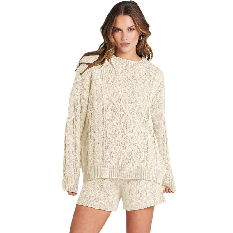Textured Knit Two Piece Sweater And Shorts Set - Image 5