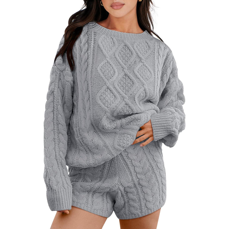 Textured Knit Two Piece Sweater And Shorts Set - Image 7