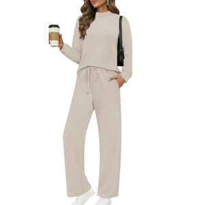 Two Piece Matching Travel Outfit With Comfortable Top And Loose Fit Pants For Women - Image 1