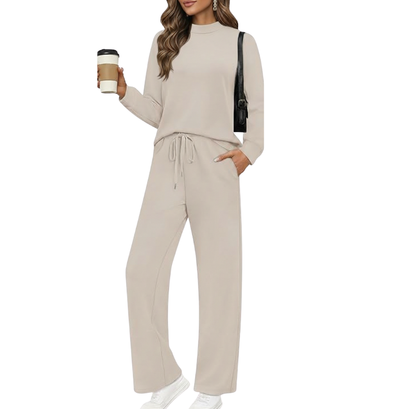 Two Piece Matching Travel Outfit With Comfortable Top And Loose Fit Pants For Women - Image 1