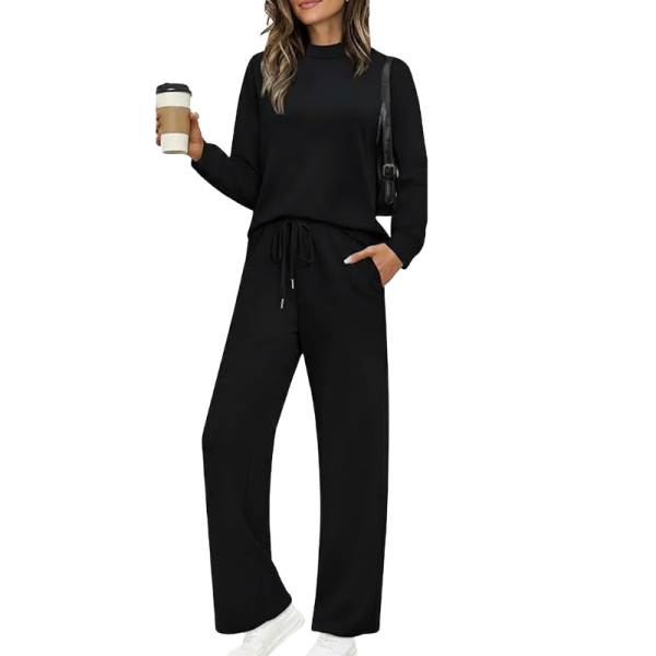 Two Piece Matching Travel Outfit With Comfortable Top And Loose Fit Pants For Women