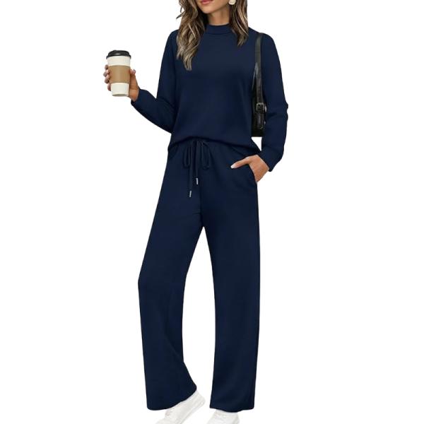 Two Piece Matching Travel Outfit With Comfortable Top And Loose Fit Pants For Women