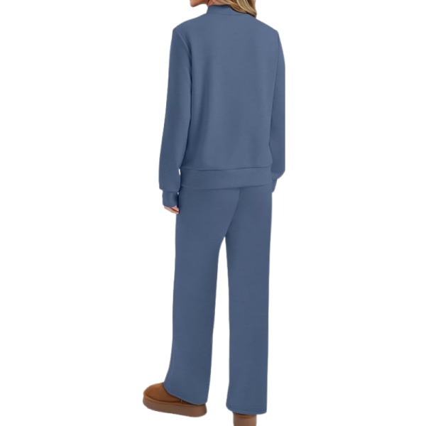 Two Piece Matching Travel Outfit With Comfortable Top And Loose Fit Pants For Women