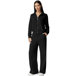 Two Piece Tracksuit With Zip Up Sweatshirt And Wide Pants For Women - Image 3