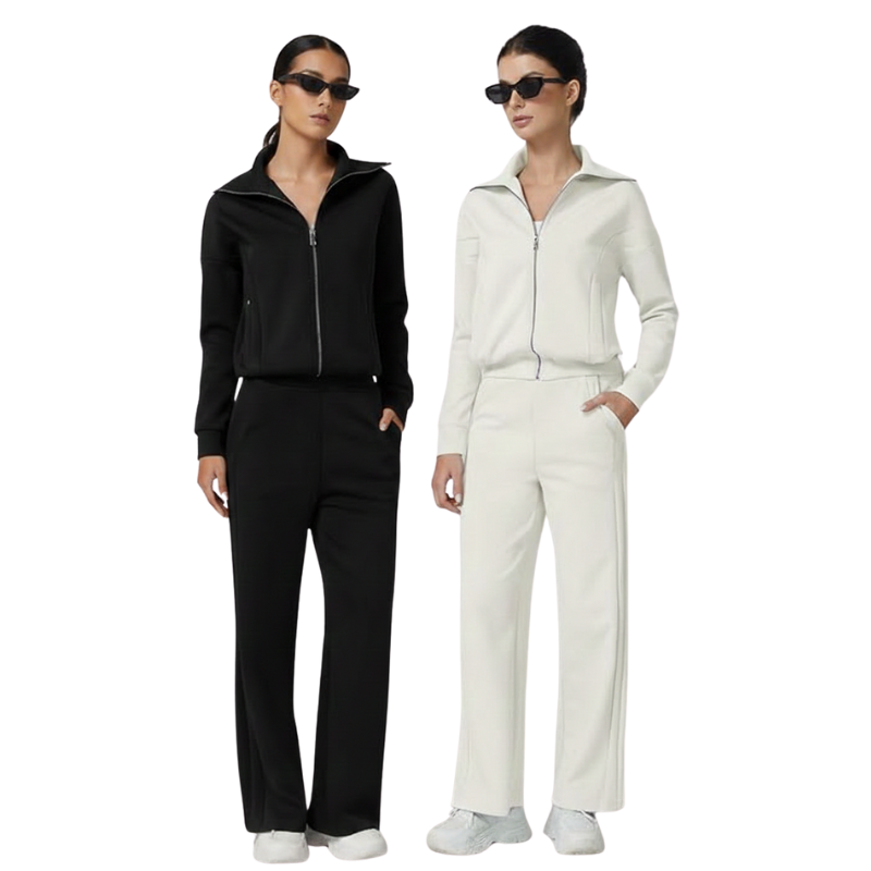 Two Piece Tracksuit With Zip Up Sweatshirt And Wide Pants For Women - Image 6