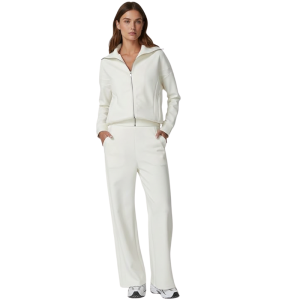 Two Piece Tracksuit With Zip Up Sweatshirt And Wide Pants For Women - Image 5