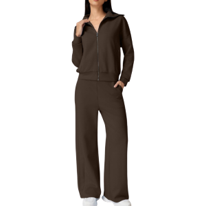Two Piece Tracksuit With Zip Up Sweatshirt And Wide Pants For Women - Image 7