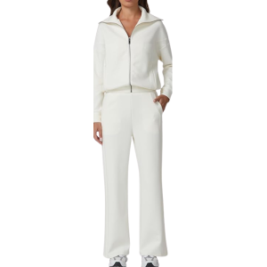 Two Piece Tracksuit With Zip Up Sweatshirt And Wide Pants For Women - Image 4